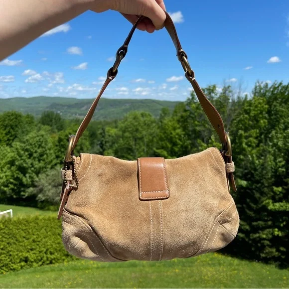 SOLD 🔴 Coach Soho Shoulder bag buckle bag 9692 suede leather tan brown vintage - Picture 3 of 17